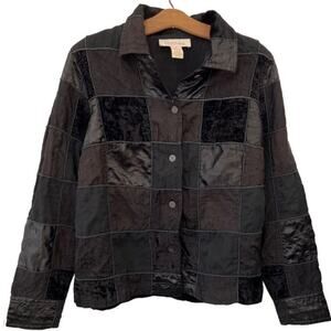 Velvet and Satin Patchwork Shirt Jacket Womens XL Black Art To Wear Lagenlook
